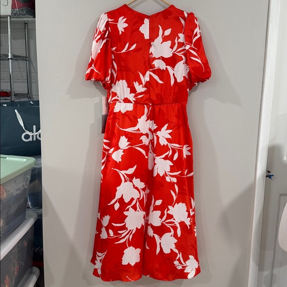 NWT Julia Jordan orange and White Floral puff sleeve Midi Dress - Picture 5 of 7